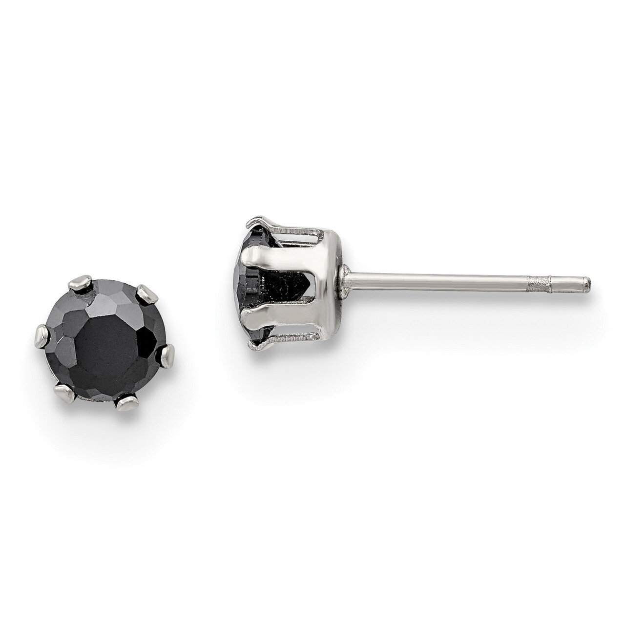 5mm Black Round Diamond CZ Stud Post Earrings Stainless Steel Polished SRE1093 by Chisel, MPN: SRE1…