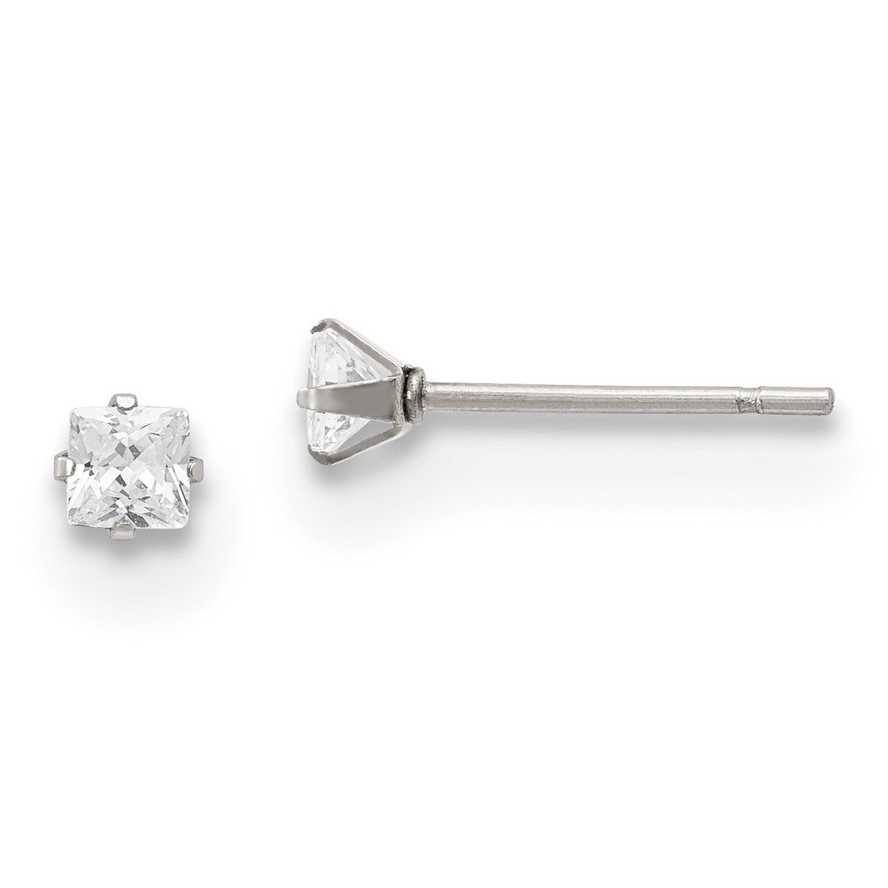 3mm Square Diamond CZ Stud Post Earrings Stainless Steel Polished SRE1099 by Chisel, MPN: SRE1099, …