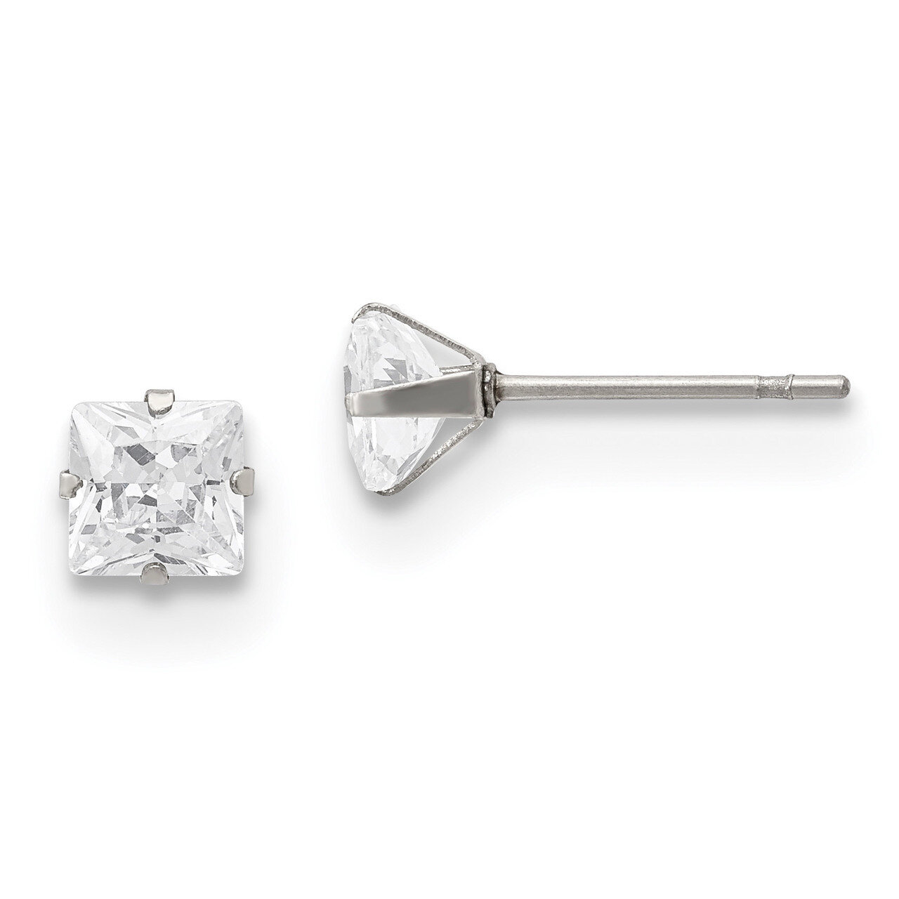 5mm Square Diamond CZ Stud Post Earrings Stainless Steel Polished SRE1101