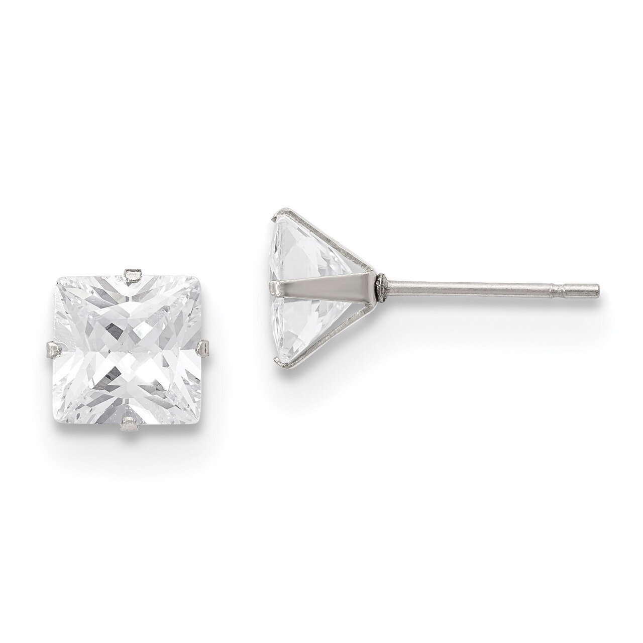 7mm Square Diamond CZ Stud Post Earrings Stainless Steel Polished SRE1103