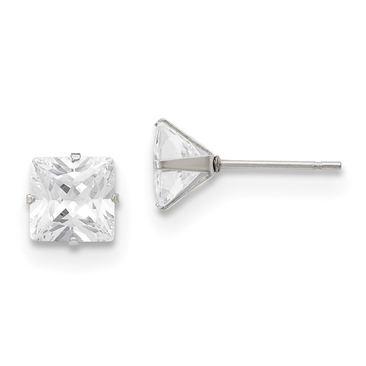 7mm Square Diamond CZ Stud Post Earrings Stainless Steel Polished SRE1103 by Chisel, MPN: SRE1103, …