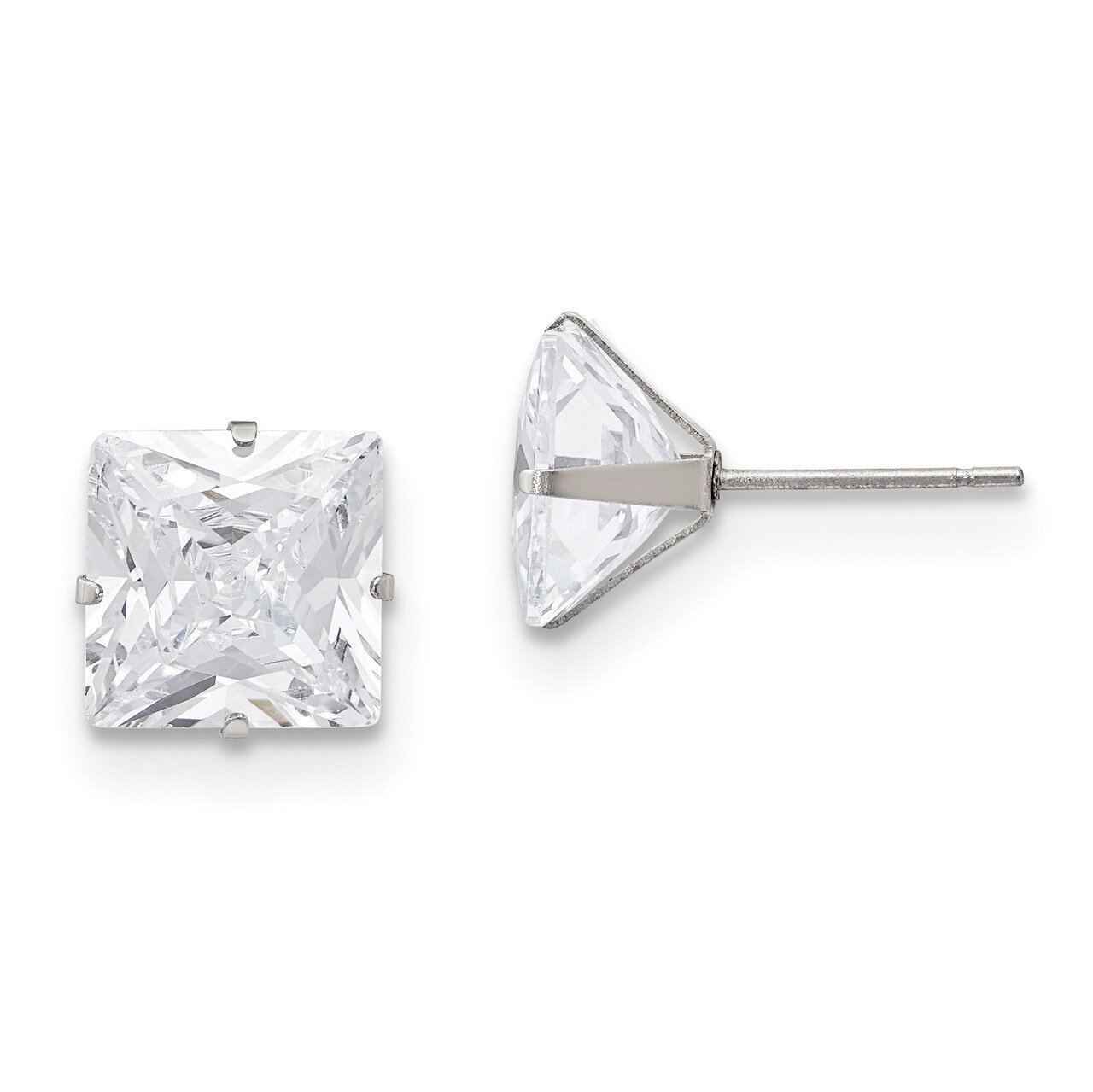 10mm Square Diamond CZ Stud Post Earrings Stainless Steel Polished SRE1106 by Chisel, MPN: SRE1106,…
