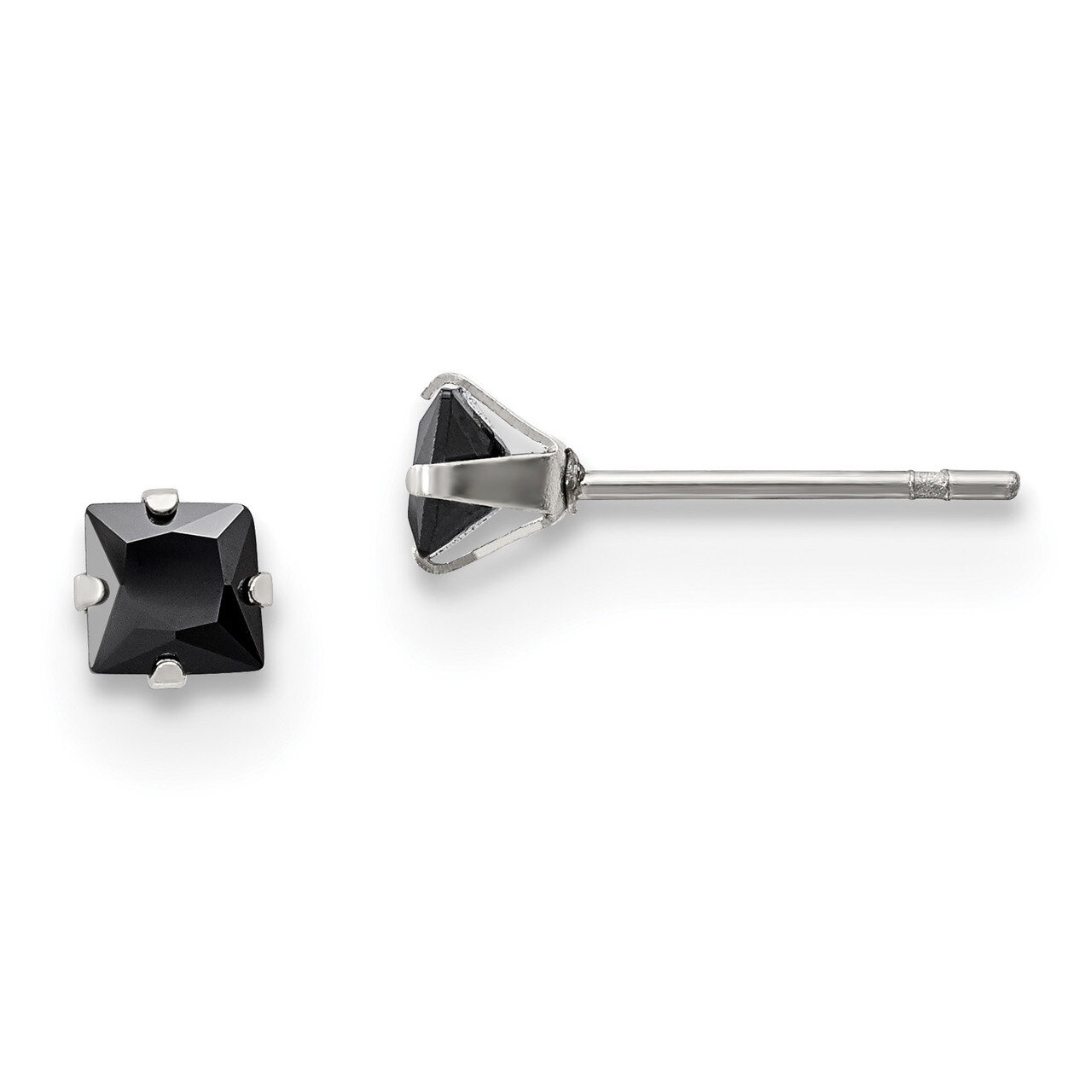 4mm Black Square Diamond CZ Stud Post Earrings Stainless Steel Polished SRE1109 by Chisel, MPN: SRE…