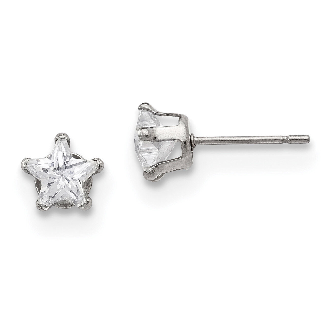6mm Star Diamond CZ Stud Post Earrings Stainless Steel Polished SRE1119 by Chisel, MPN: SRE1119, 19…