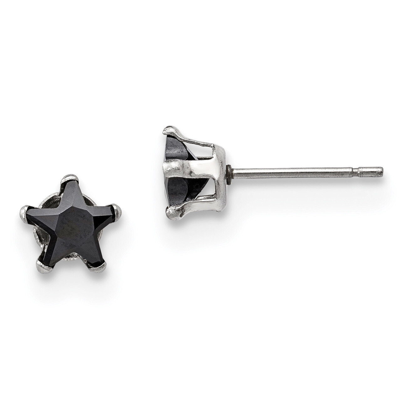 6mm Black Star Diamond CZ Stud Post Earrings Stainless Steel Polished SRE1125 by Chisel, MPN: SRE11…