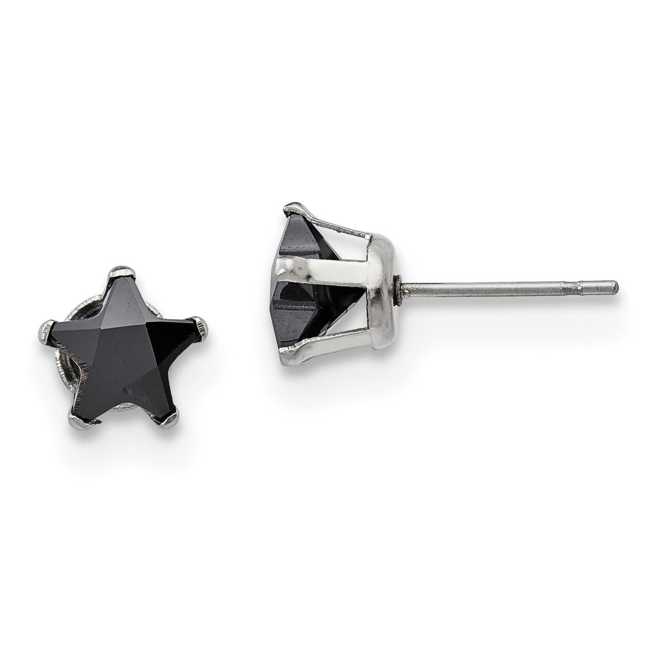7mm Black Star Diamond CZ Stud Post Earrings Stainless Steel Polished SRE1126