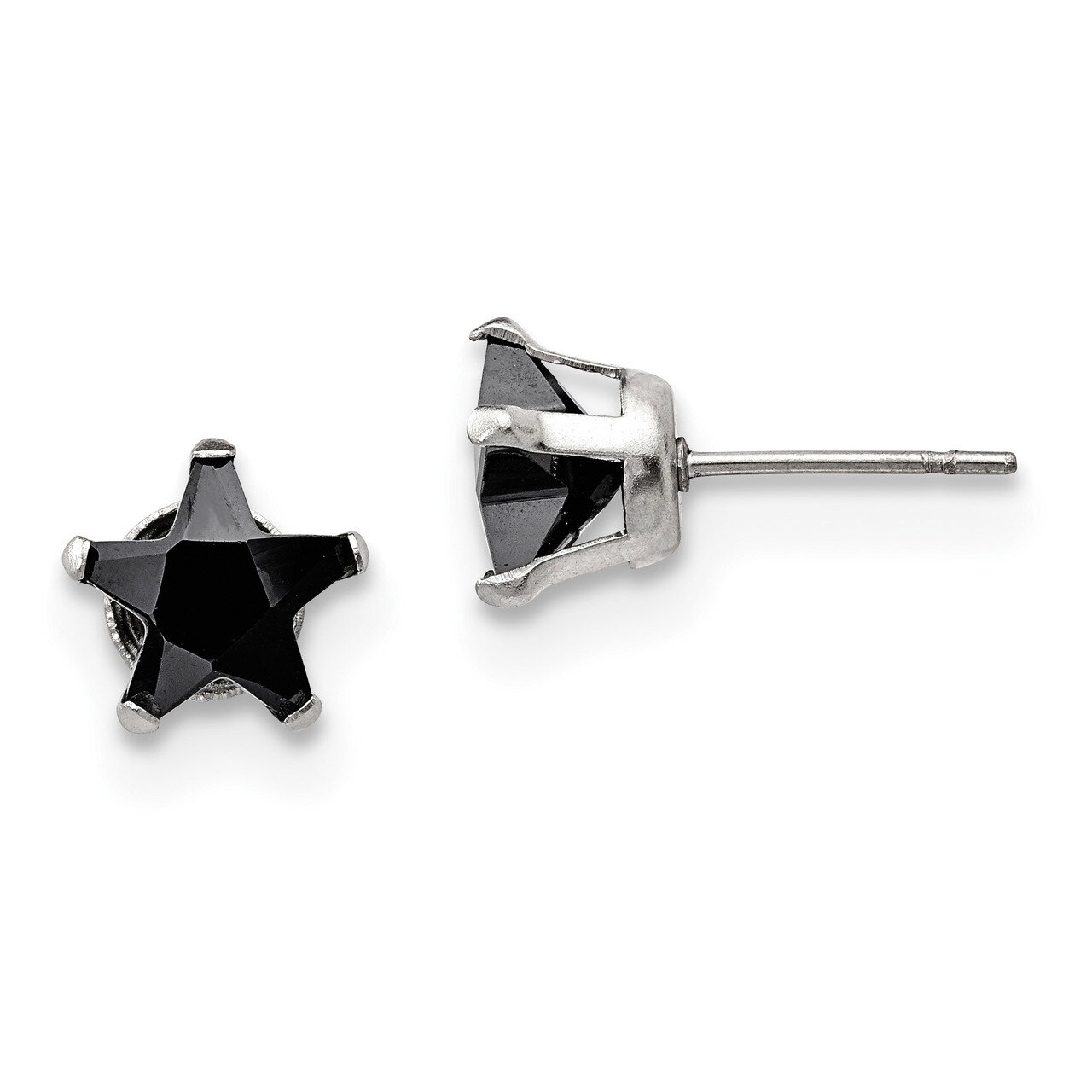 8mm Black Star Diamond CZ Stud Post Earrings Stainless Steel Polished SRE1127 by Chisel, MPN: SRE11…