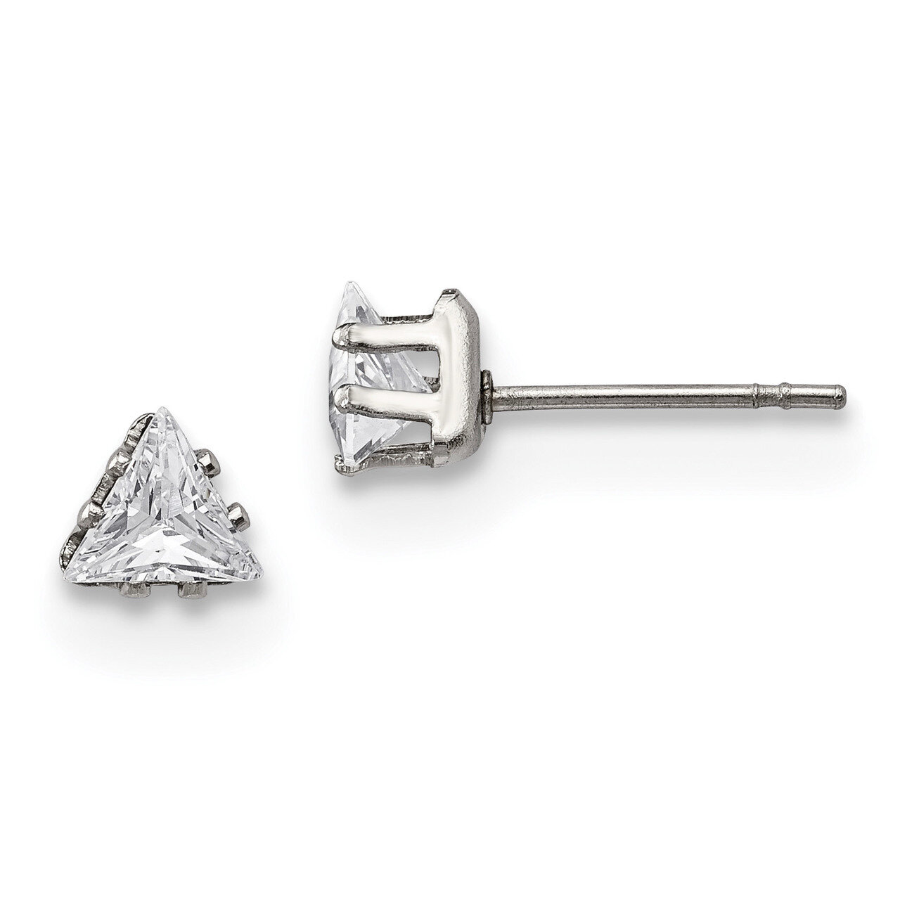 5mm Triangle Diamond CZ Stud Post Earrings Stainless Steel Polished SRE1130 by Chisel, MPN: SRE1130…