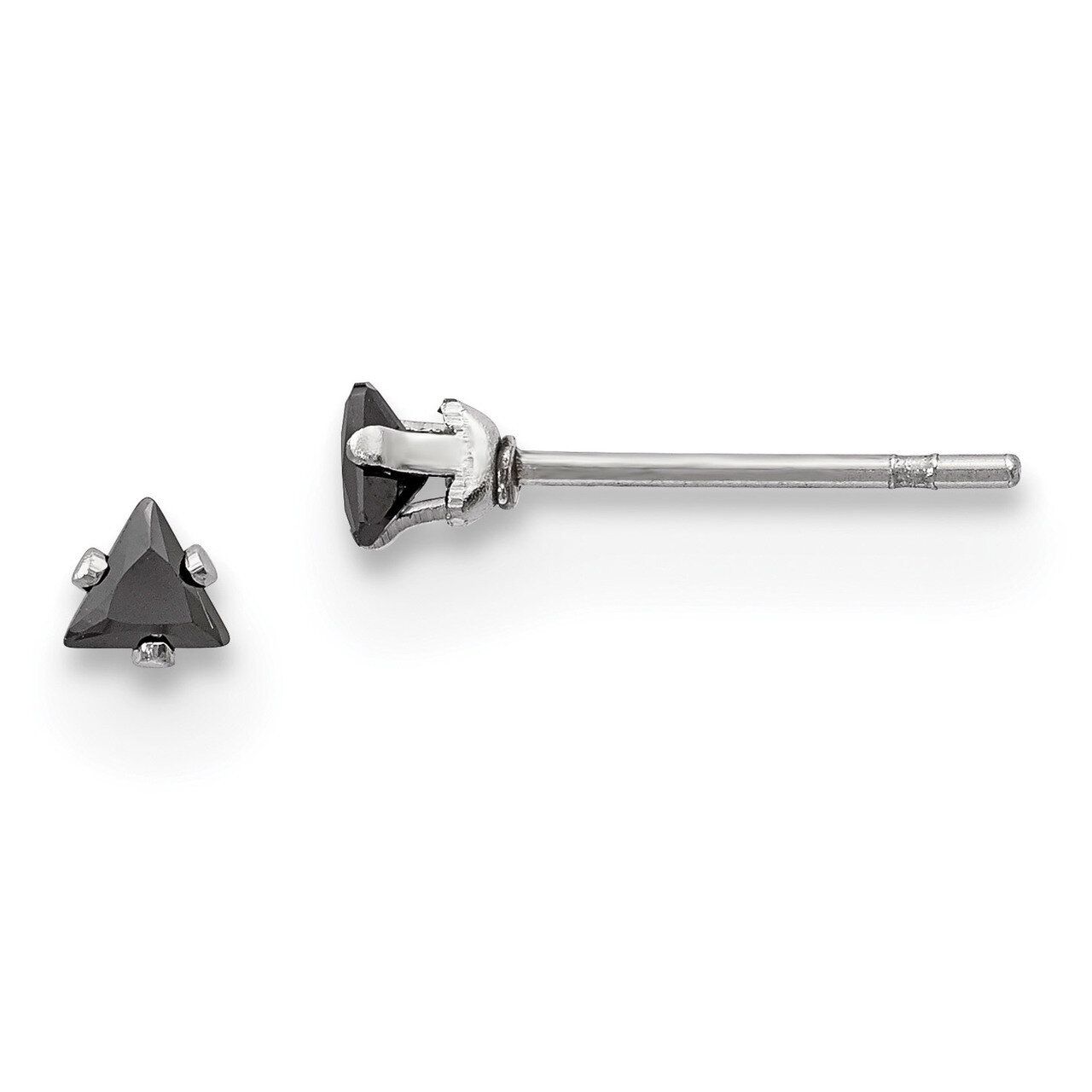 3mm Black Triangle Diamond CZ Stud Post Earrings Stainless Steel Polished SRE1132