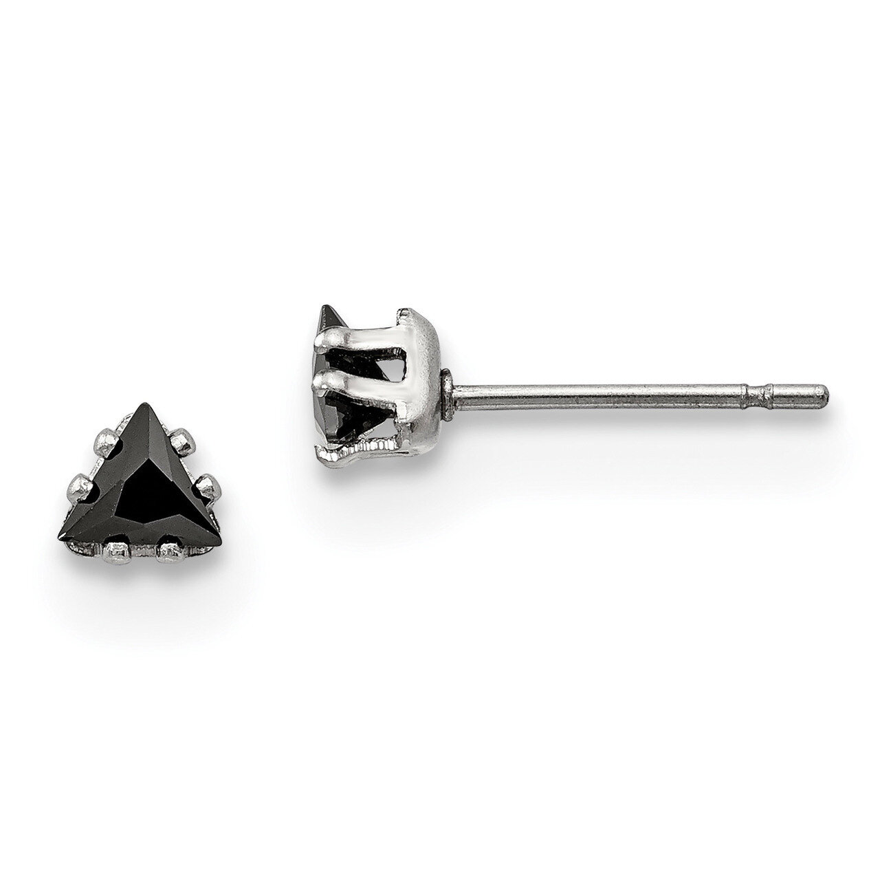 4mm Black Triangle Diamond CZ Stud Post Earrings Stainless Steel Polished SRE1133