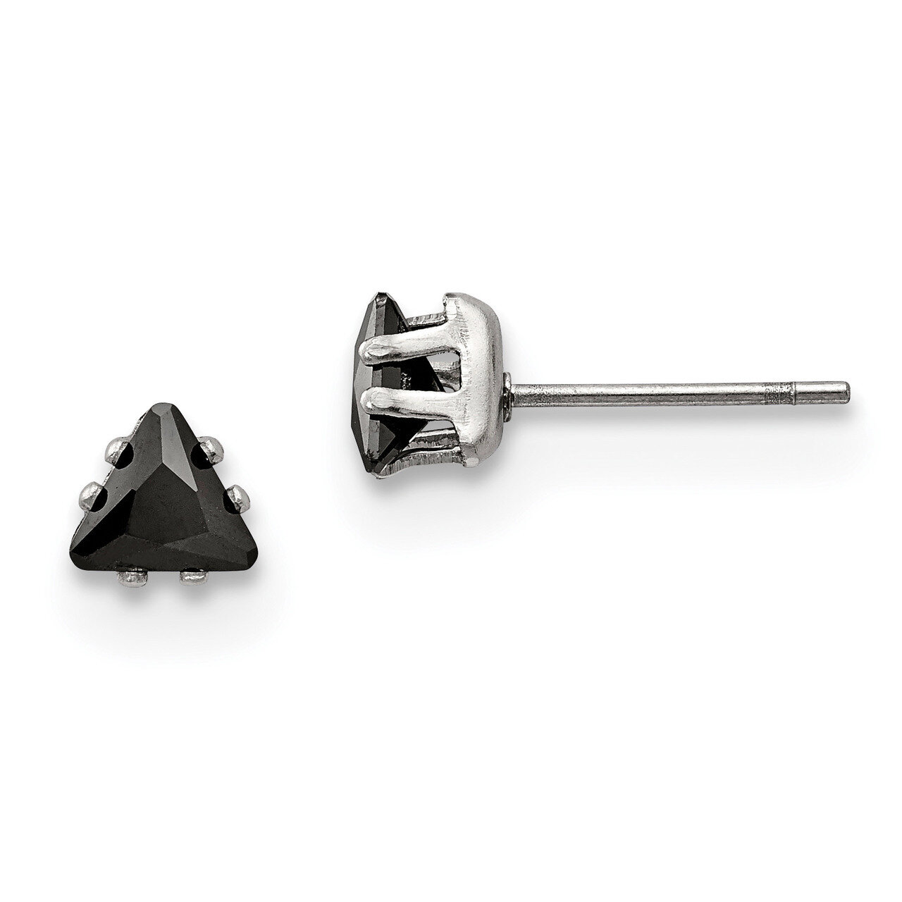 5mm Black Triangle Diamond CZ Stud Post Earrings Stainless Steel Polished SRE1134 by Chisel, MPN: S…