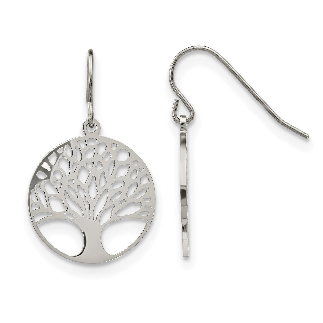 Tree of Life Cut-out Shepherd Hook Earrings Stainless Steel Polished SRE1139 by Chisel, MPN: SRE113…