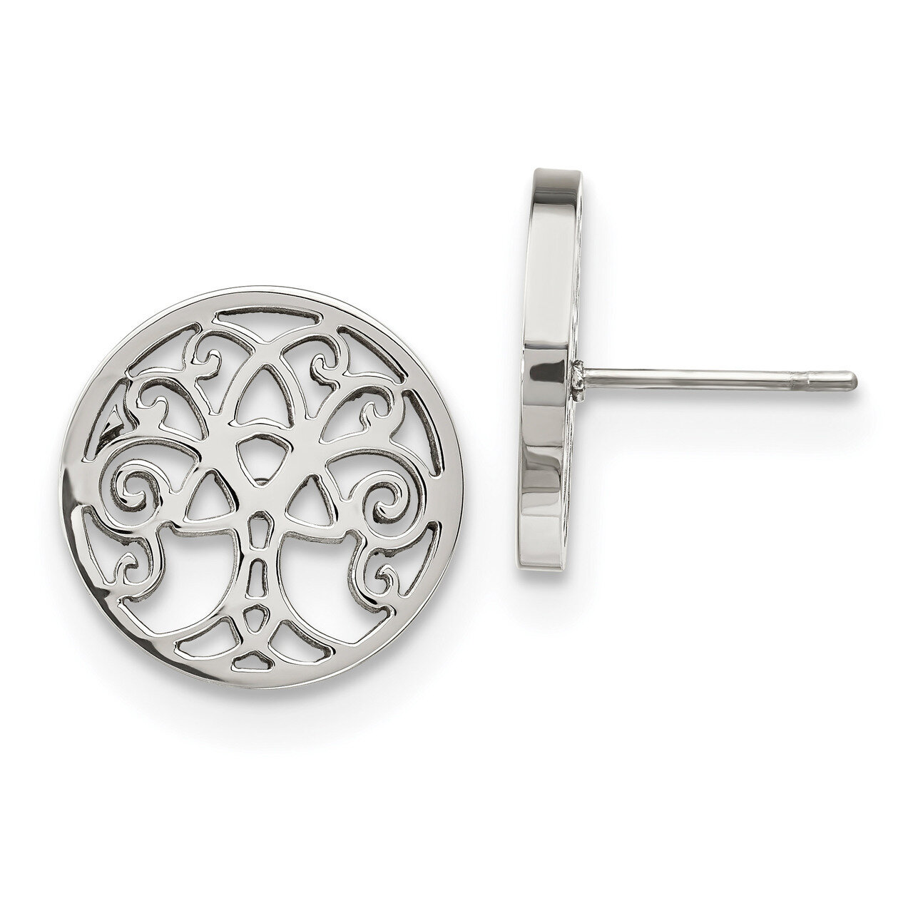 Tree of Life Post Earrings Stainless Steel Polished SRE1140