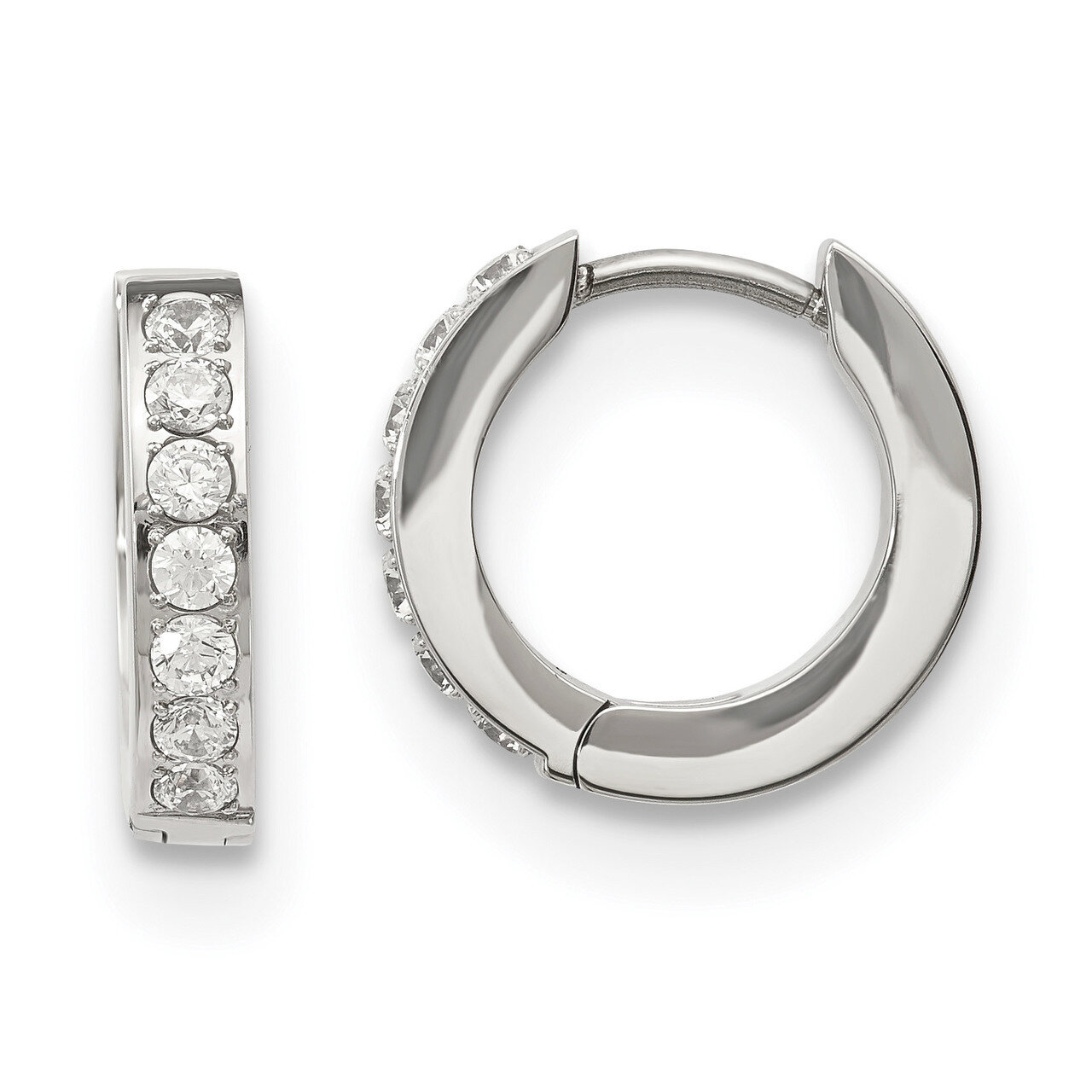 1 Row of Diamond CZ Hinged Hoop Earrings Stainless Steel Polished SRE1143