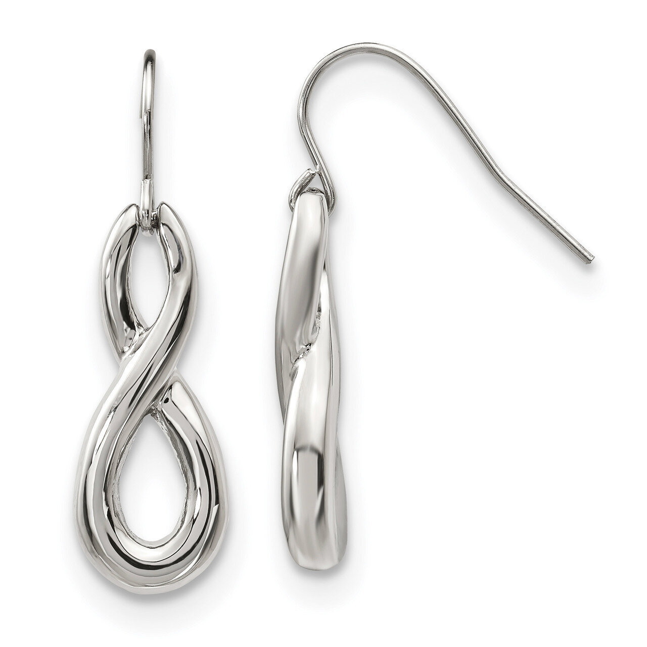 Infinity Symbol Shepherd Hook Dangle Earrings Stainless Steel Polished SRE1147 by Chisel, MPN: SRE1…