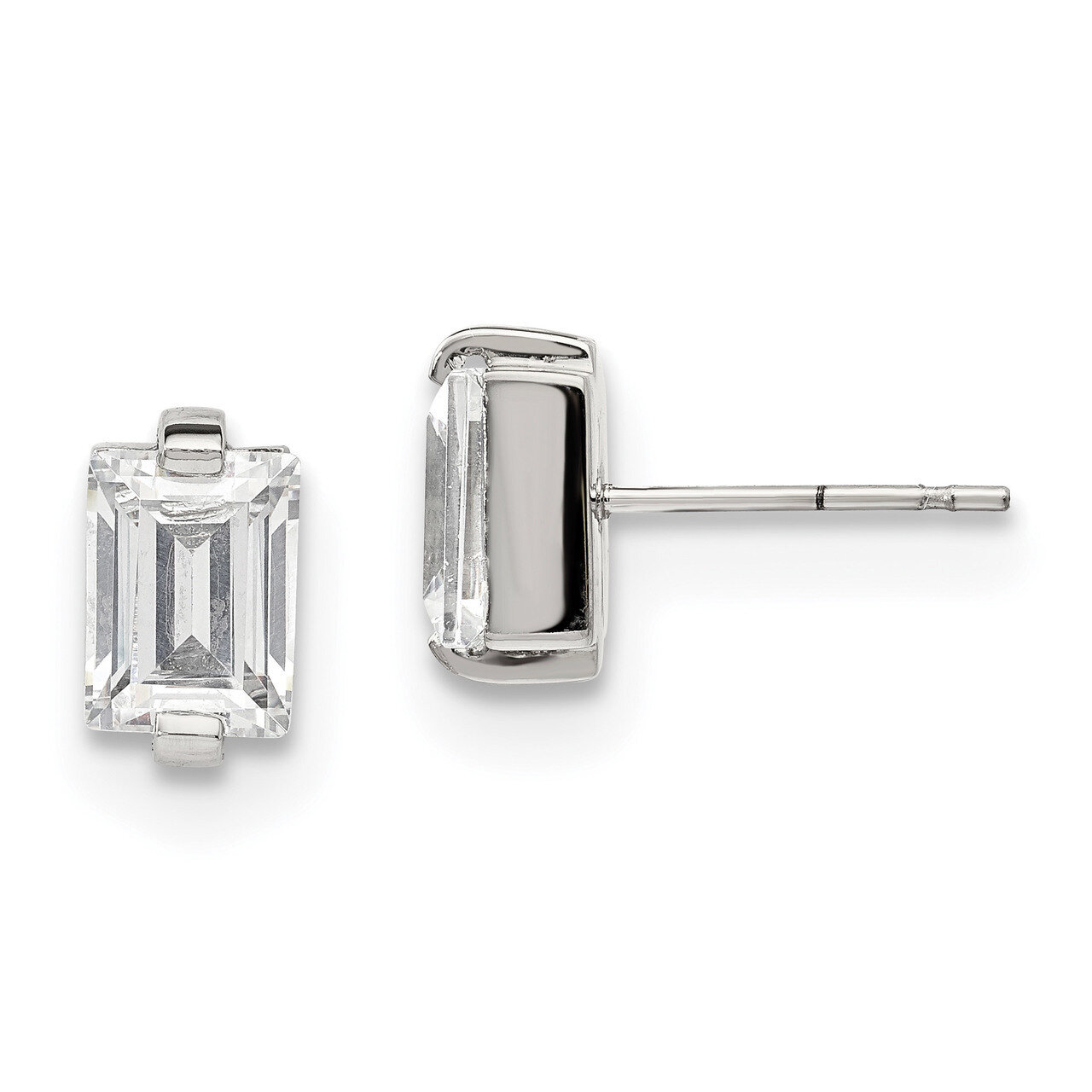 Rectangle Diamond CZ Post Earrings Stainless Steel Polished SRE1165 by Chisel, MPN: SRE1165, 191101…