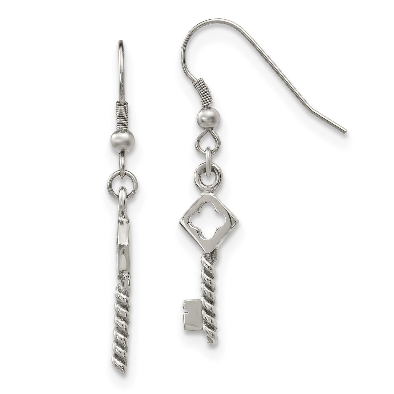 Key Dangle Shepherd Hook Earrings Stainless Steel Polished SRE1168 by Chisel, MPN: SRE1168, 1911018…