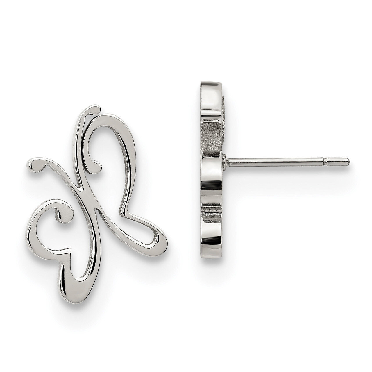 Butterfly Post Earrings Stainless Steel Polished SRE1174 by Chisel, MPN: SRE1174, 191101076695