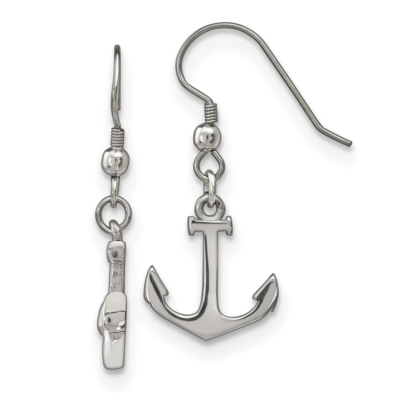 Anchor Dangle Shepherd Hook Earrings Stainless Steel Polished SRE1190