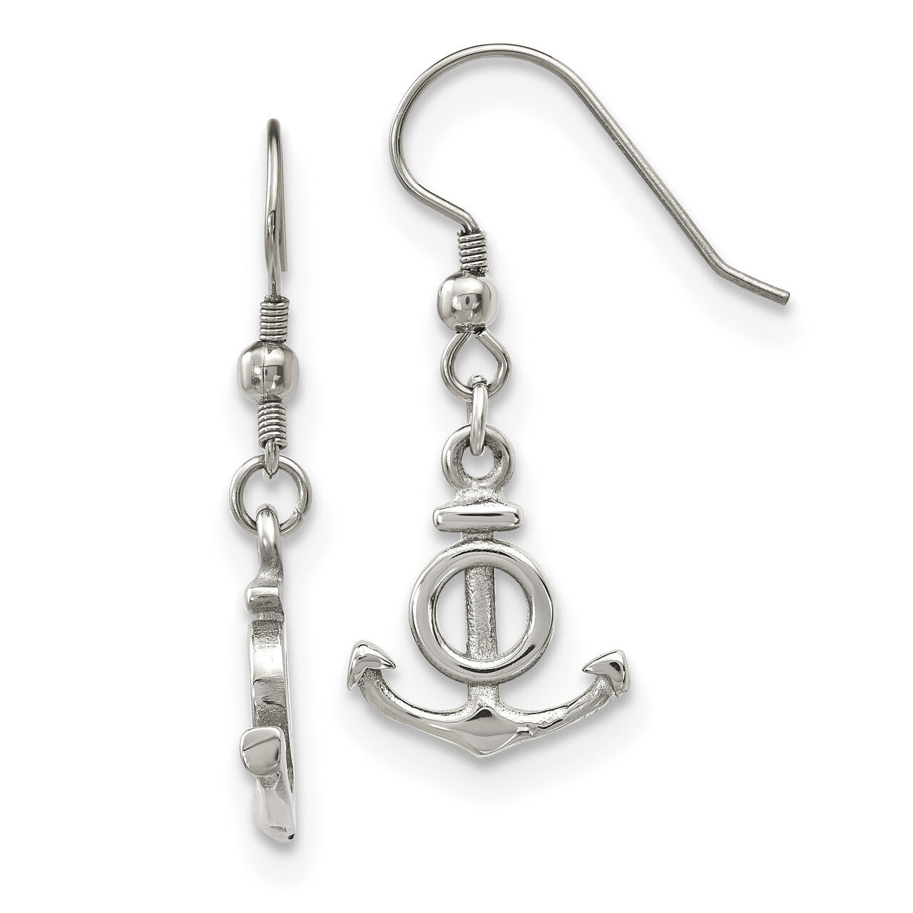 Anchor Dangle Shepherd Hook Earrings Stainless Steel Polished SRE1191