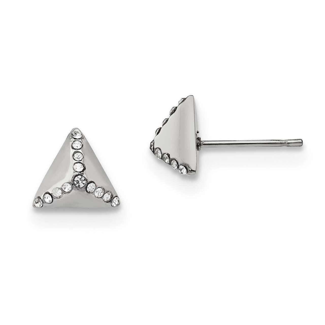 Crystal Triangle Post Earrings Stainless Steel Polished SRE1193