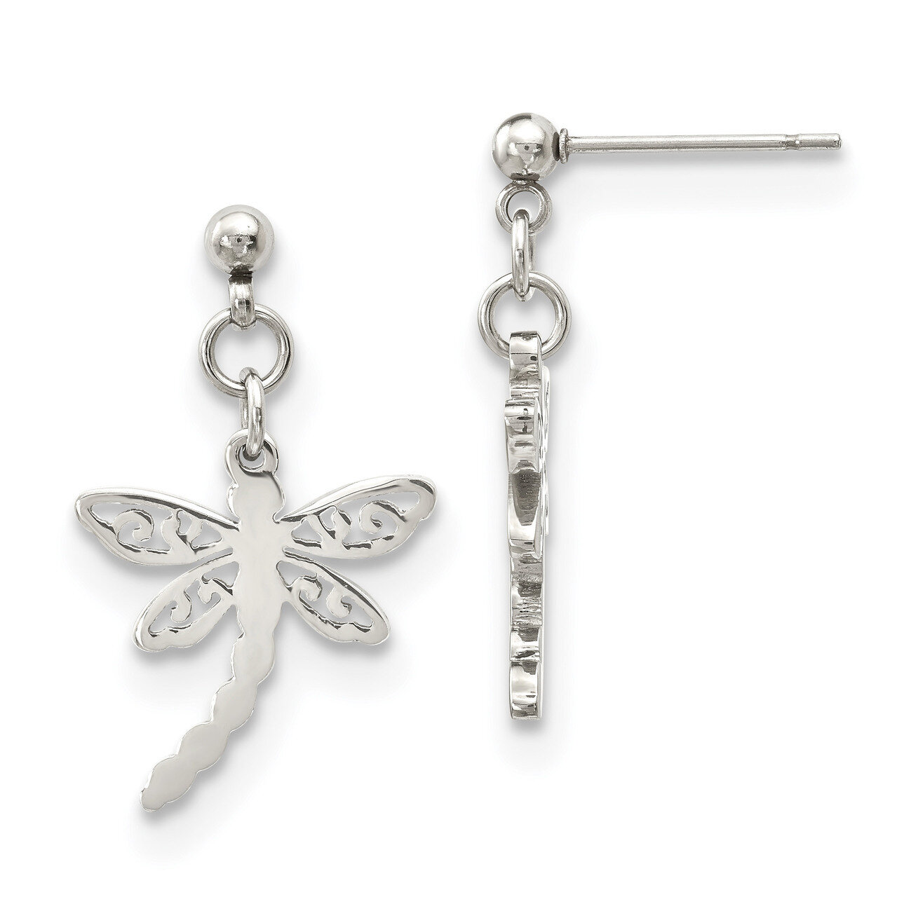 Dragonfly Post Dangle Earrings Stainless Steel Polished SRE1197 by Chisel, MPN: SRE1197, 1911018535…