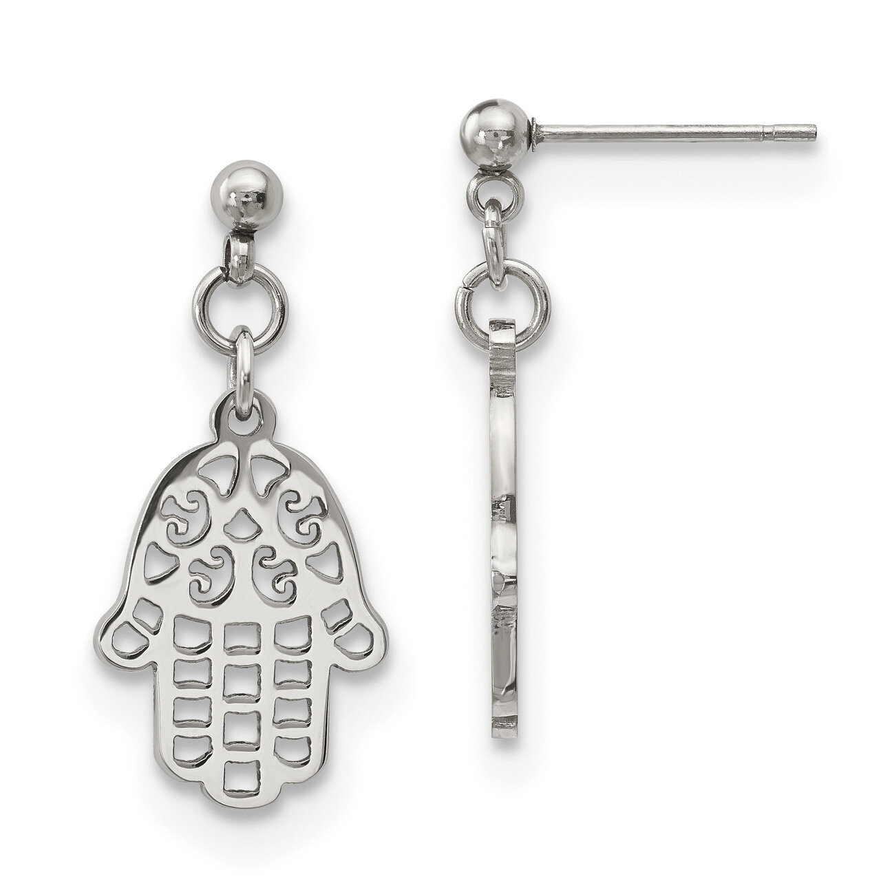Chamseh Hamsa Post Dangle Earrings Stainless Steel Polished SRE1198 by Chisel, MPN: SRE1198, 191101…