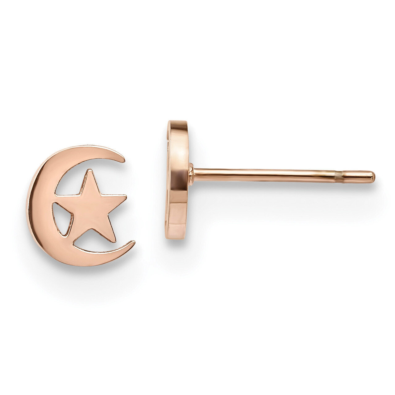 Rose IP-plated Moon and Star Post Earrings Stainless Steel Polished SRE1208 by Chisel, MPN: SRE1208…