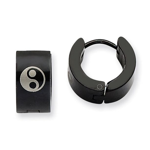 Yin Yang Black IP Plated Hinged Hoop Earrings Stainless Steel SRE340
