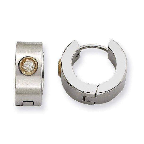 Diamond CZ & Yellow IP-plated Hinged Hoop Earrings Stainless Steel SRE357