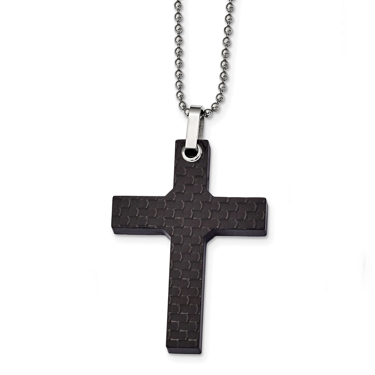 Solid Black Carbon Fiber Cross Necklace Stainless Steel SRN2286-22
