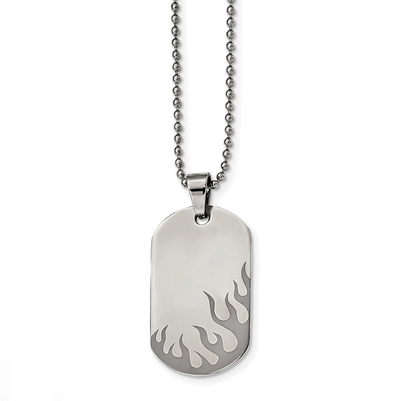 Black IP-plated Flames Dog Tag Necklace Stainless Steel Polished SRN2287-24