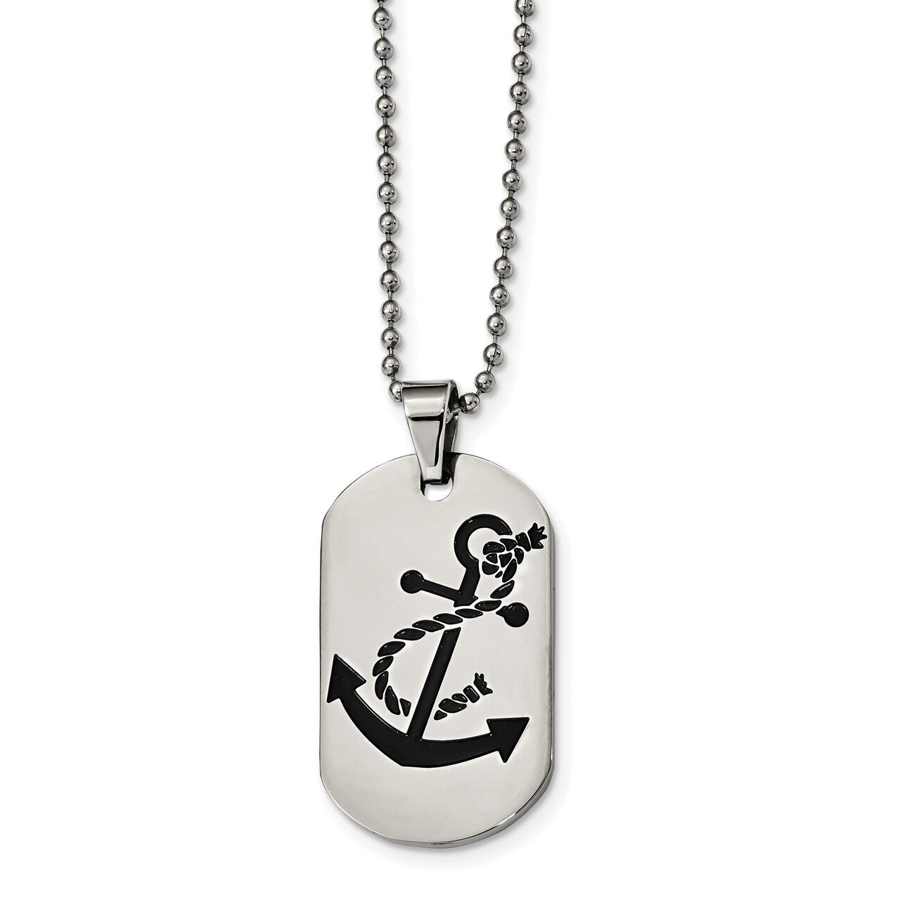 Black Enamel Anchor Dog Tag Necklace Stainless Steel Polished SRN2288-24 by Chisel, MPN: SRN2288-24…