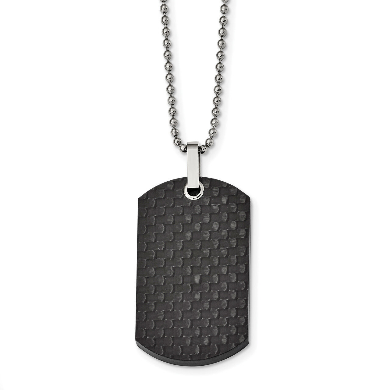 Solid Black Carbon Fiber Dog Tag Necklace Stainless Steel SRN2289-24