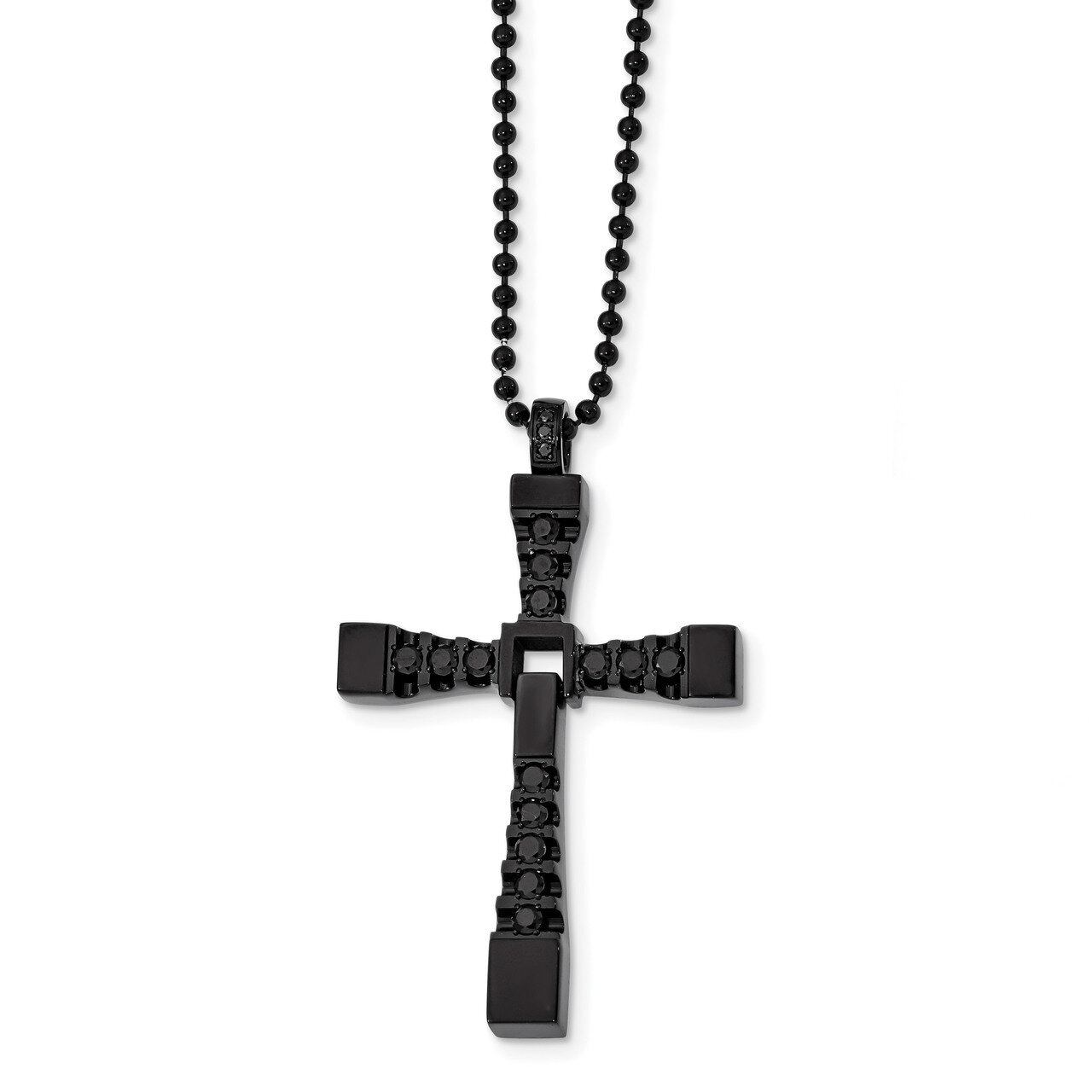 Black IP with Black Diamond CZ Moveable Cross Necklace Stainless Steel Polished SRN2291-22 by Chise…