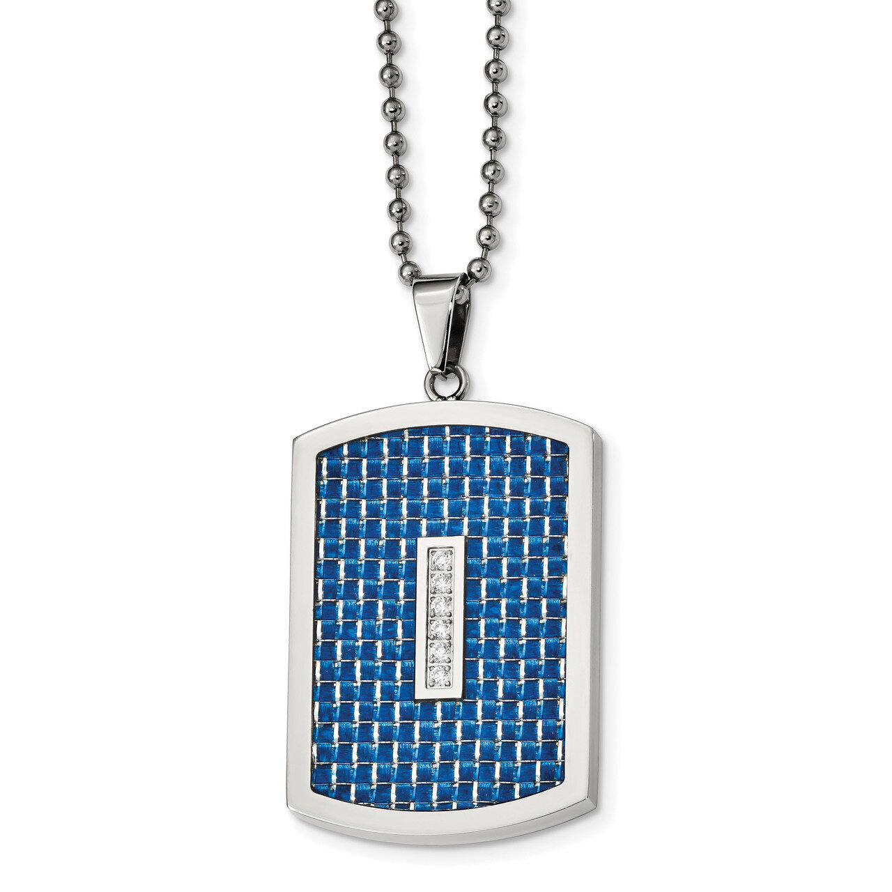 Diamond CZ and Blue Carbon Fiber Inlay Necklace Stainless Steel Polished SRN2300-22