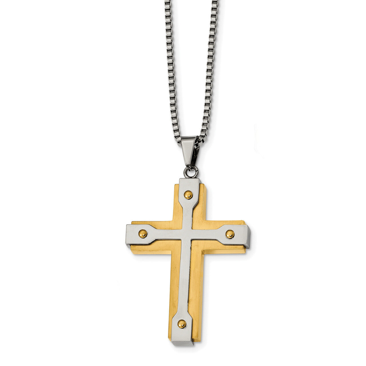 Yellow IP-plated Cross Necklace Stainless Steel Brushed and Polished SRN2305-22 by Chisel, MPN: SRN…