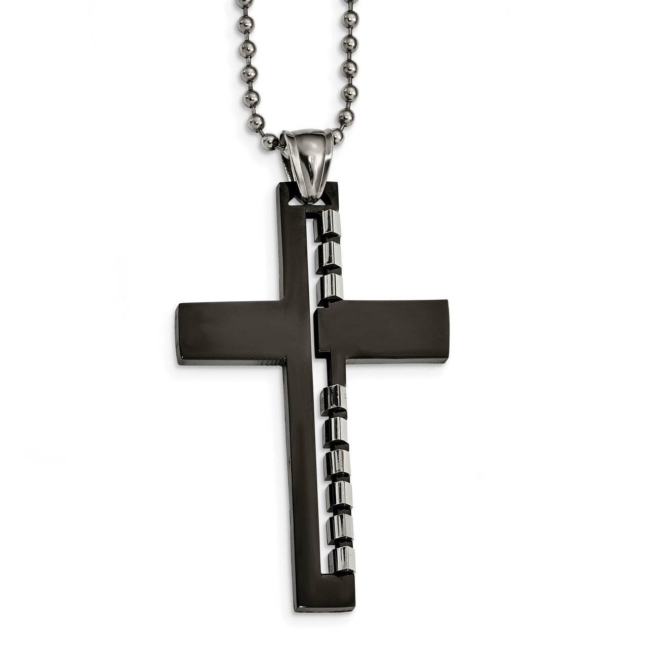 Black IP-plated Cut out Cross Necklace Stainless Steel Polished SRN2306-22 by Chisel, MPN: SRN2306-…