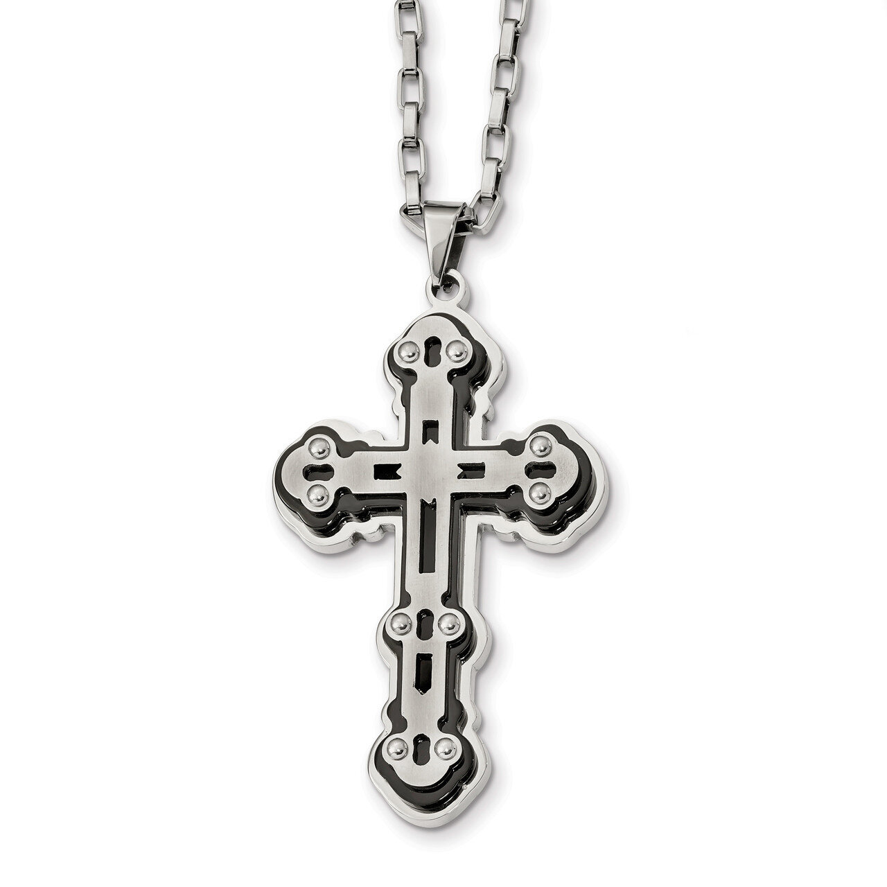 Black IP-plated Cross Necklace Stainless Steel Brushed and Polished SRN2313-24