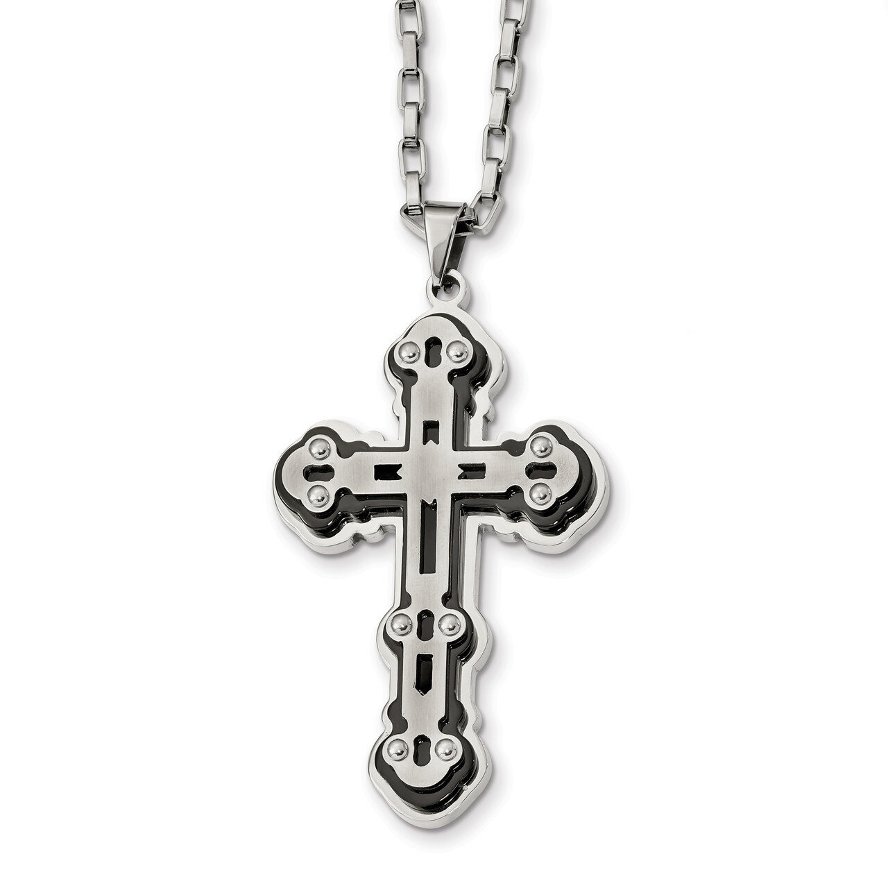 Black IP-plated Cross Necklace Stainless Steel Brushed and Polished SRN2313-24 by Chisel, MPN: SRN2…
