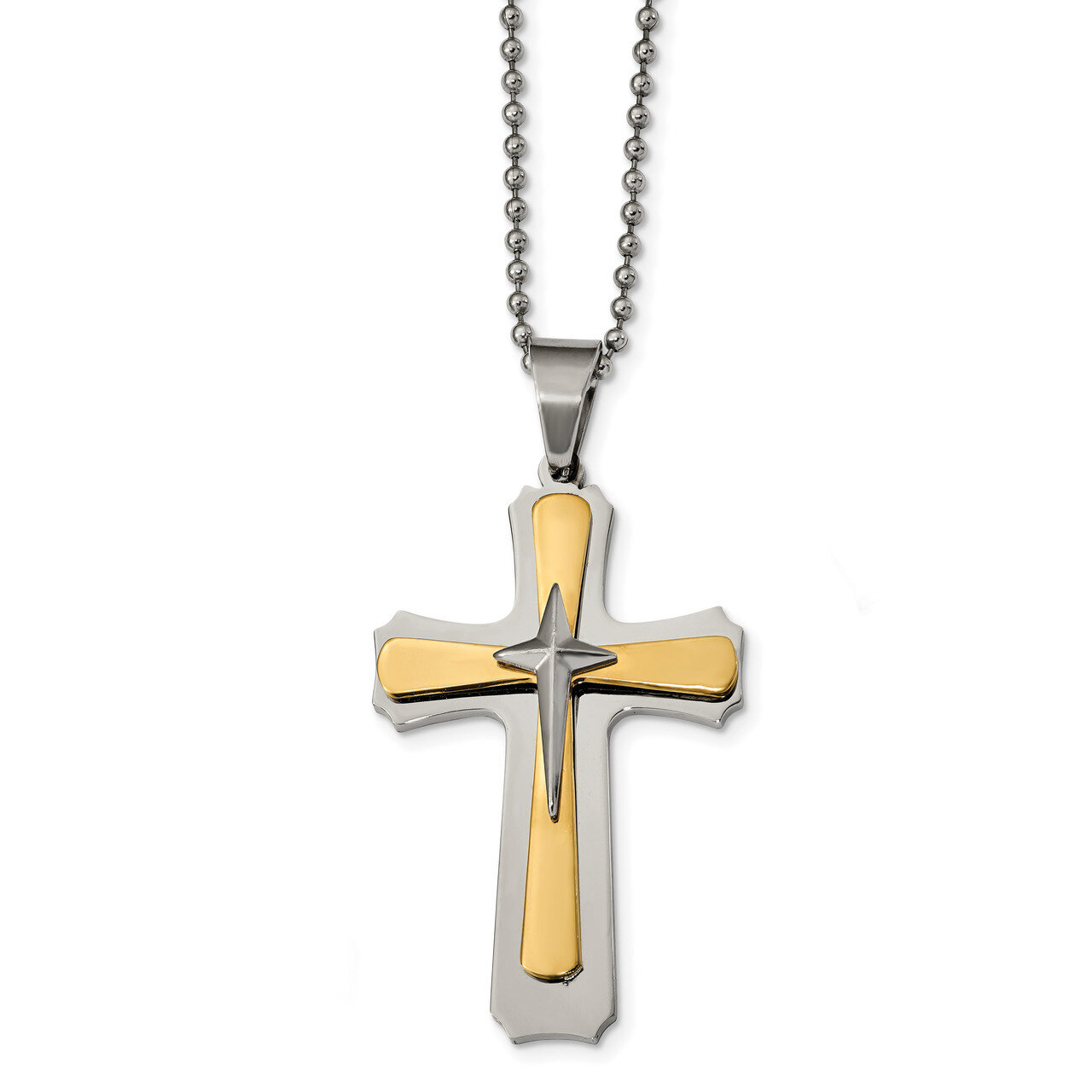 Yellow IP-plated 24inch Cross Necklace Stainless Steel Polished SRN2324-24 by Chisel, MPN: SRN2324-…