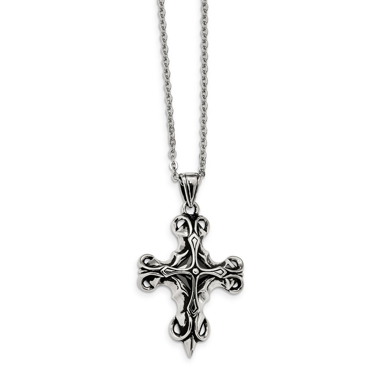 Black Oil and Black Glass Cross Necklace Stainless Steel Polished SRN2340-22 by Chisel, MPN: SRN234…