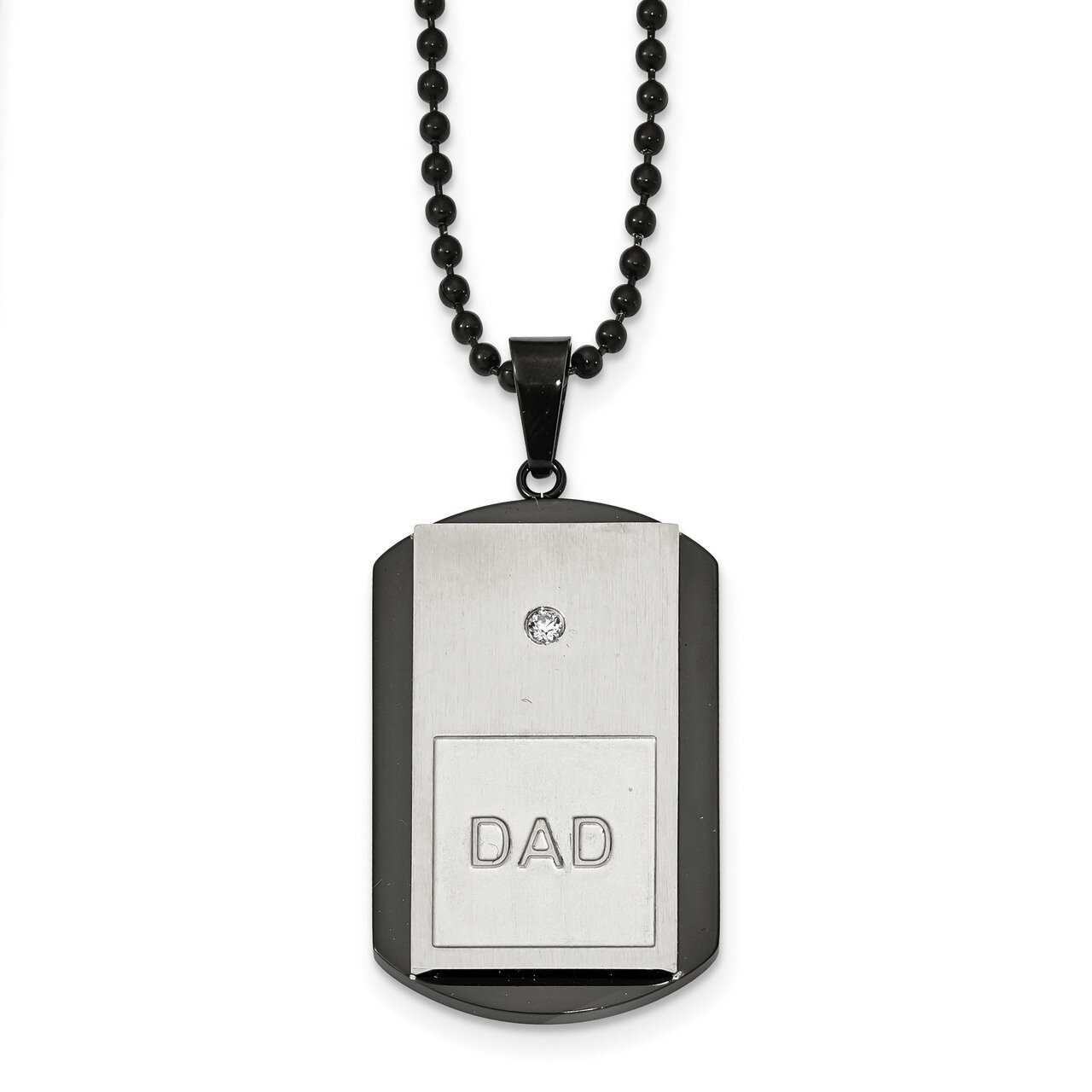 Black IP-plated with Diamond CZ DAD Dog Tag Necklace Stainless Steel Brushed and Polished SRN2346-2…