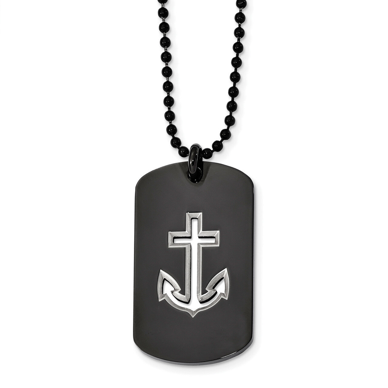 Black IP-plated Anchor Dog Tag Necklace Stainless Steel Polished SRN2353-22