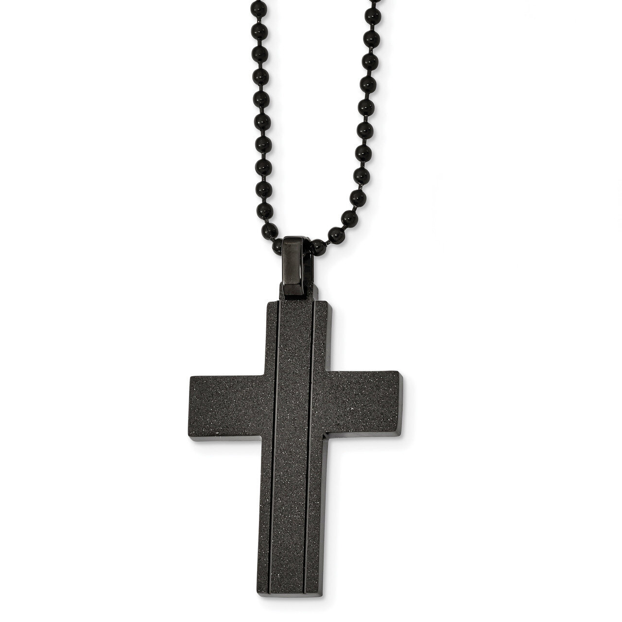 Black IP-plated Lasercut Cross Necklace Stainless Steel Brushed &amp; Polished SRN2356-22 by Chisel, MP…