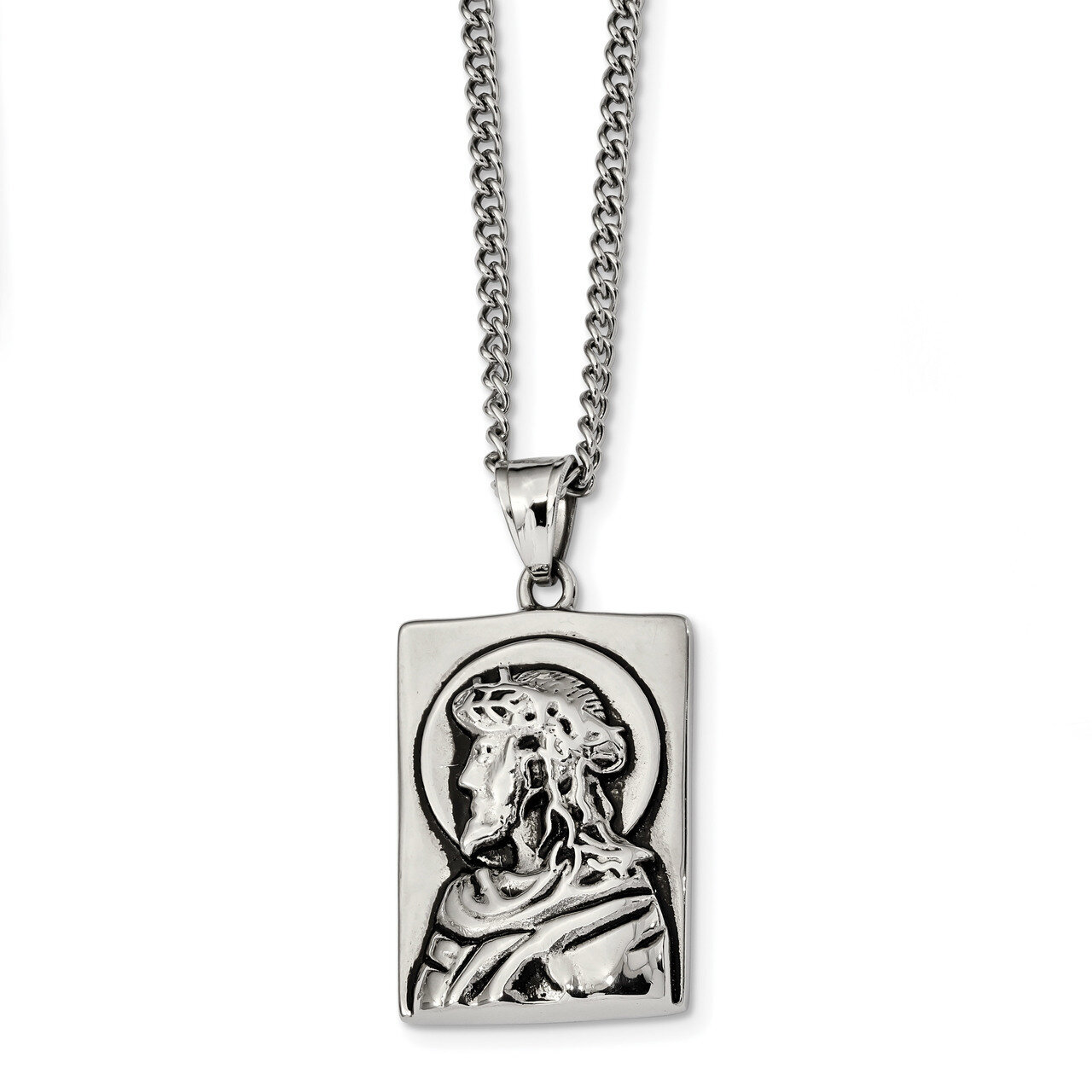 Jesus Necklace Stainless Steel Antiqued and Polished SRN2366-24 by Chisel, MPN: SRN2366-24, 1911018…