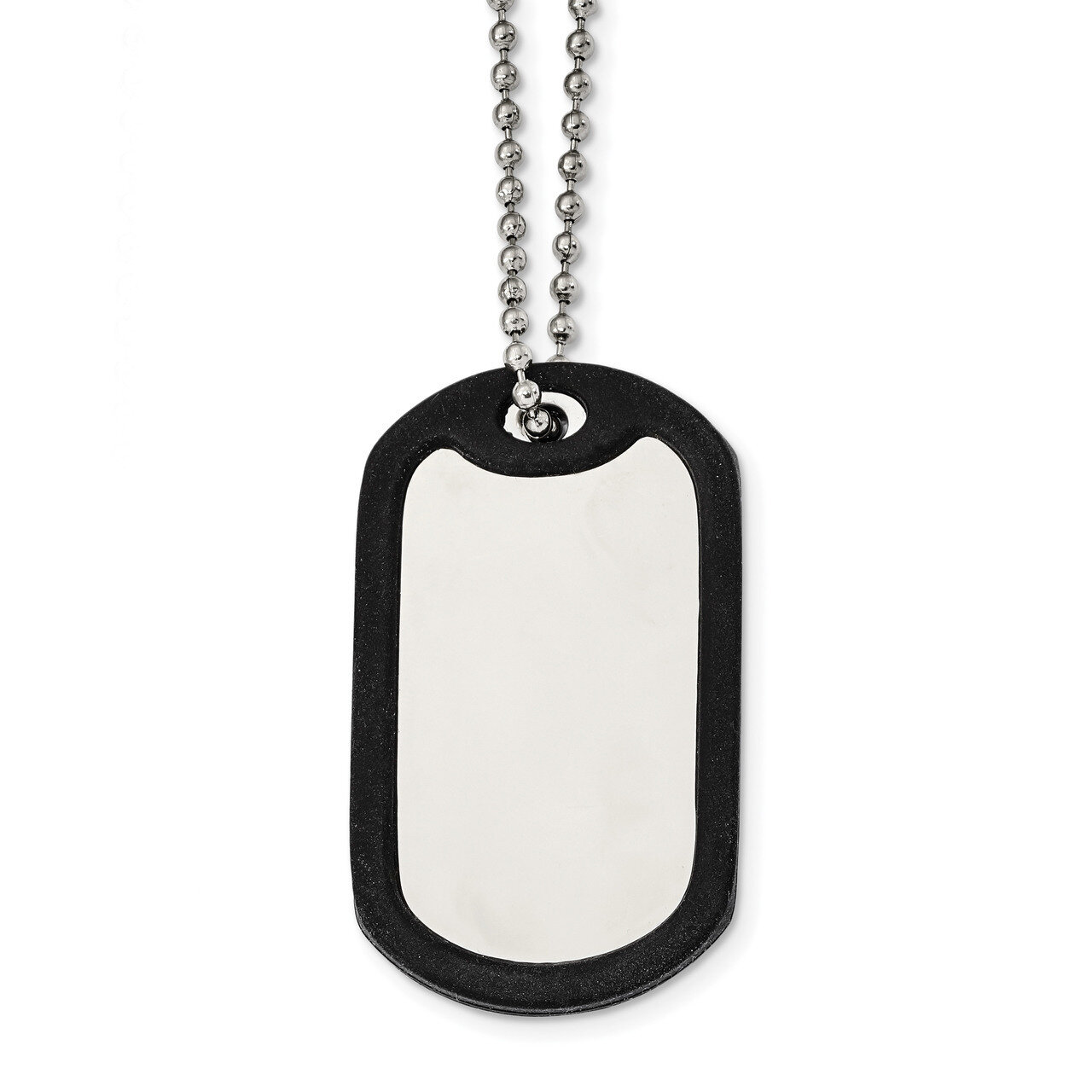 Stainless Steel Brushed Mirrored Removeable Black Rubber 24 Inch Dog Tag Necklace Stainless Steel B…
