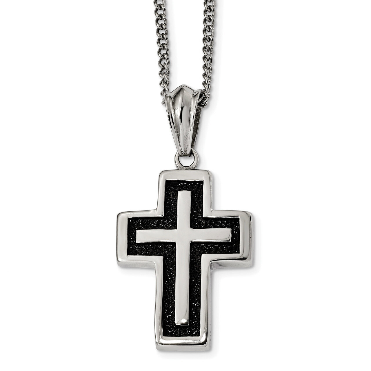 24 inch Cross Necklace Stainless Steel Antiqued and Polished SRN2385-24