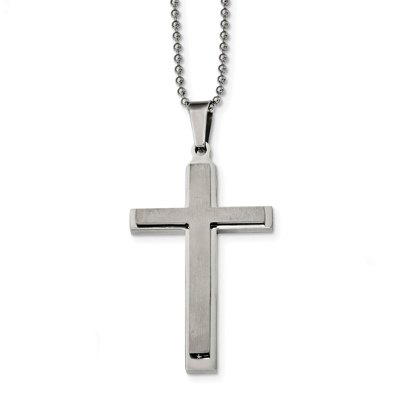 Layered 22 inch Cross Necklace Stainless Steel Brushed and Polished SRN2386-22 by Chisel, MPN: SRN2…