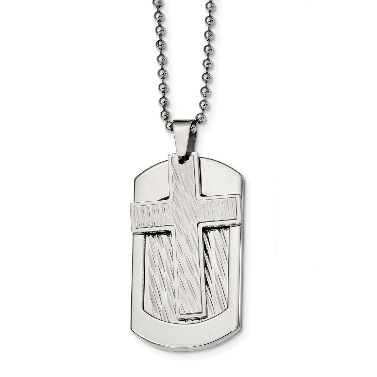 Textured Cross Dog tag Necklace Stainless Steel Polished SRN2403-24